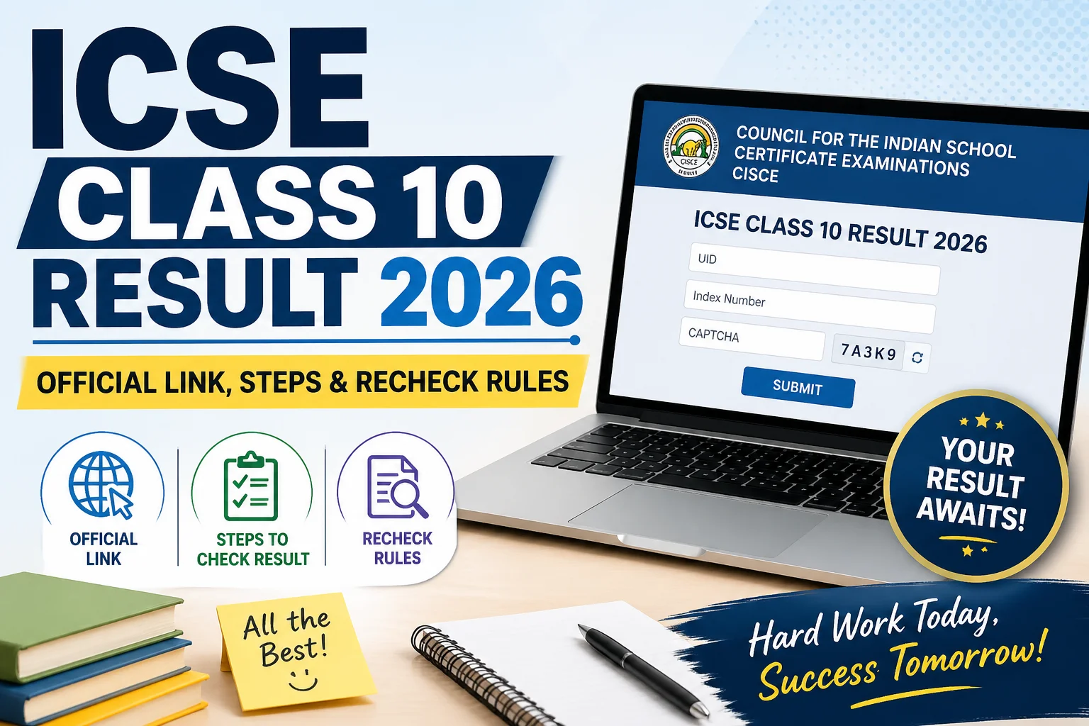 ICSE Class 10 Result 2026: Official Link, Steps & Recheck Rules