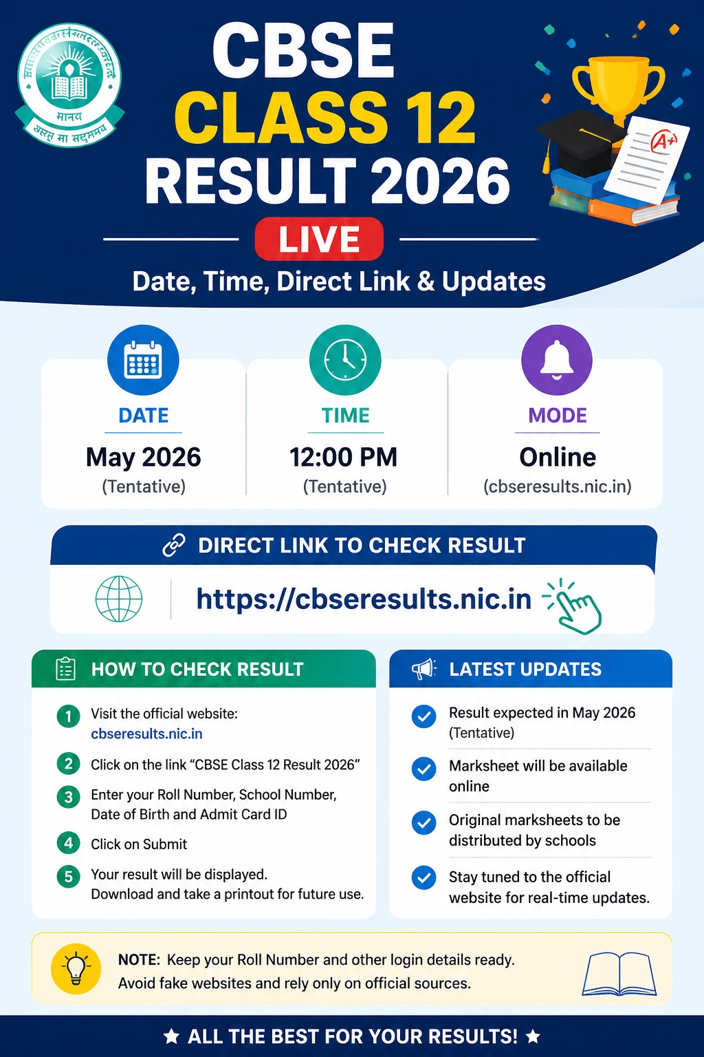 CBSE Class 12 Result 2026 Live: Date, Time, Direct Link & Updates Infographic