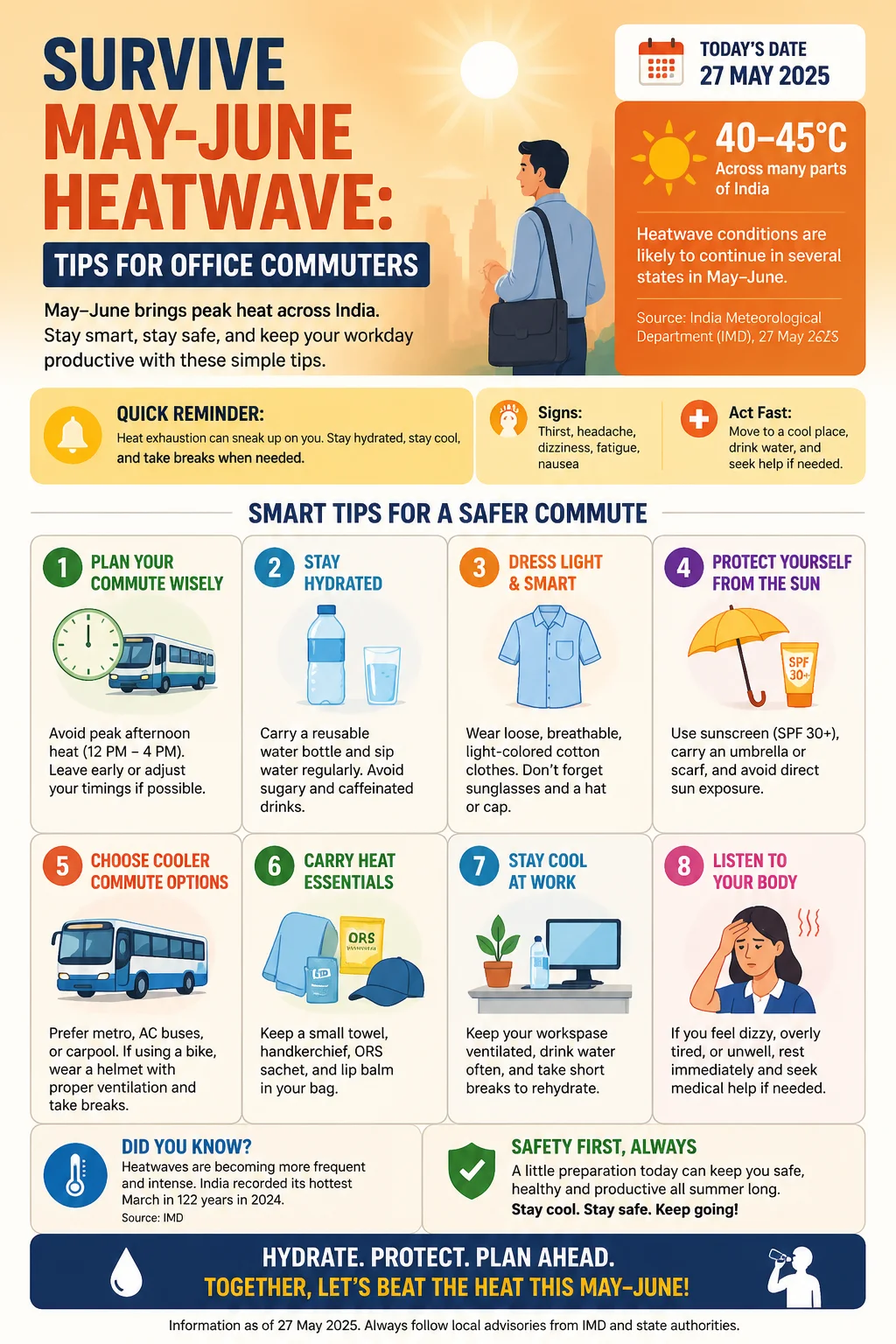 Survive May-June Heatwave: Tips for Office Commuters Infographic